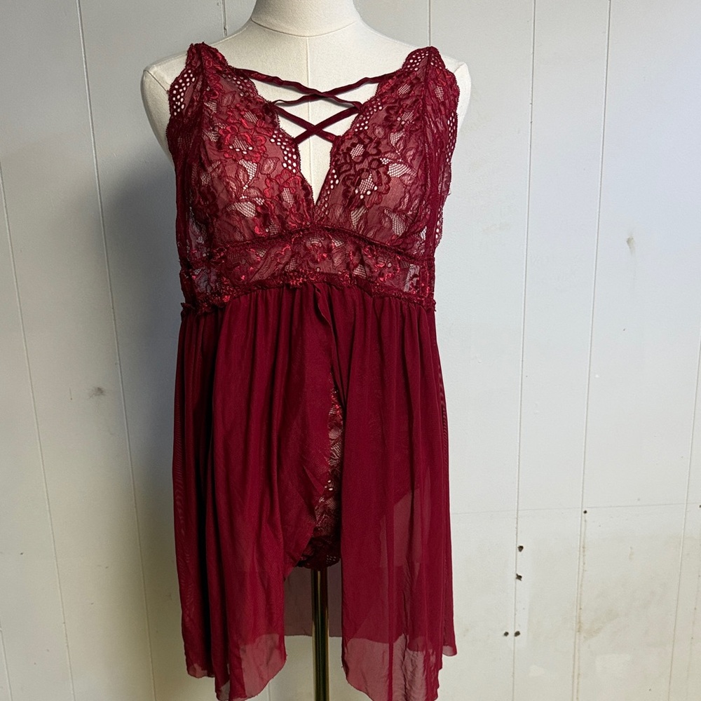 Burgundy Lace Babydoll Dress